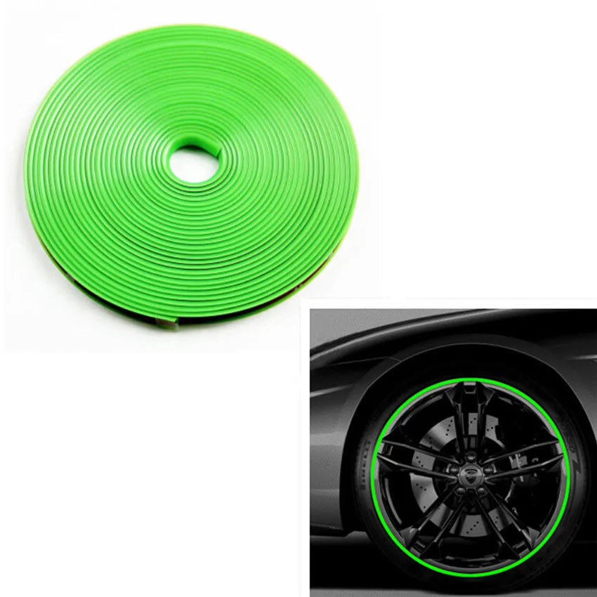 8M/Roll Car Wheel Hub Rim Protector Ring Tire Rubber Strip Decoration Moulding LineGreen - Image 3