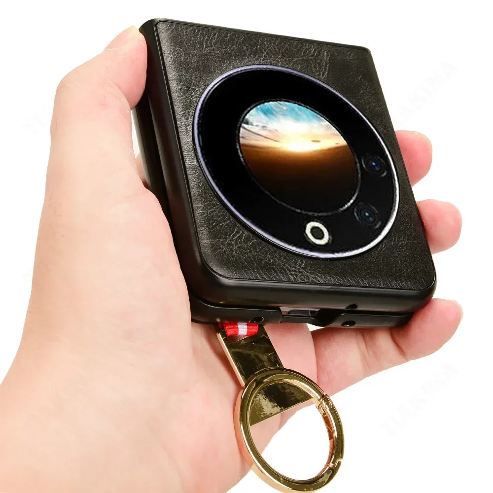 Portable Wristband Cover for TECNO PHANTOM V FLIP Case for TECNO PHANTOM V FLIP Case Leather Hand Strap Holder Metal Ring Funda - Image 3