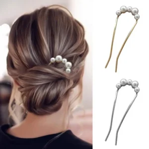 French Hair Fork Elegant Faux Pearl Anti-slip Long Thick Updo Bun Metal U-Shaped Hair Pin Stick Women Girls Hair Accessories